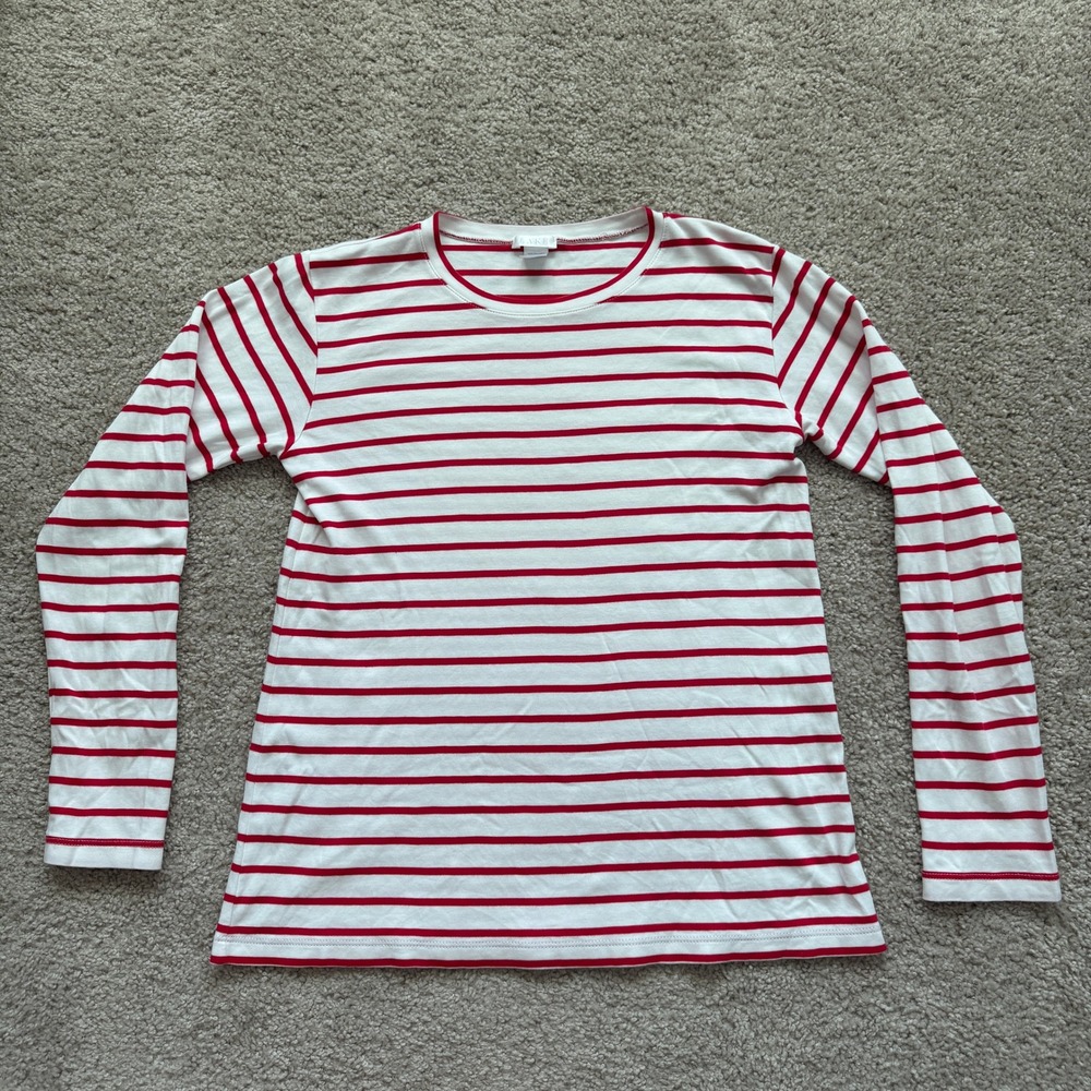 Lake Pajamas Red White Striped Pima Cotton Long Sleeve Crewneck Top XS